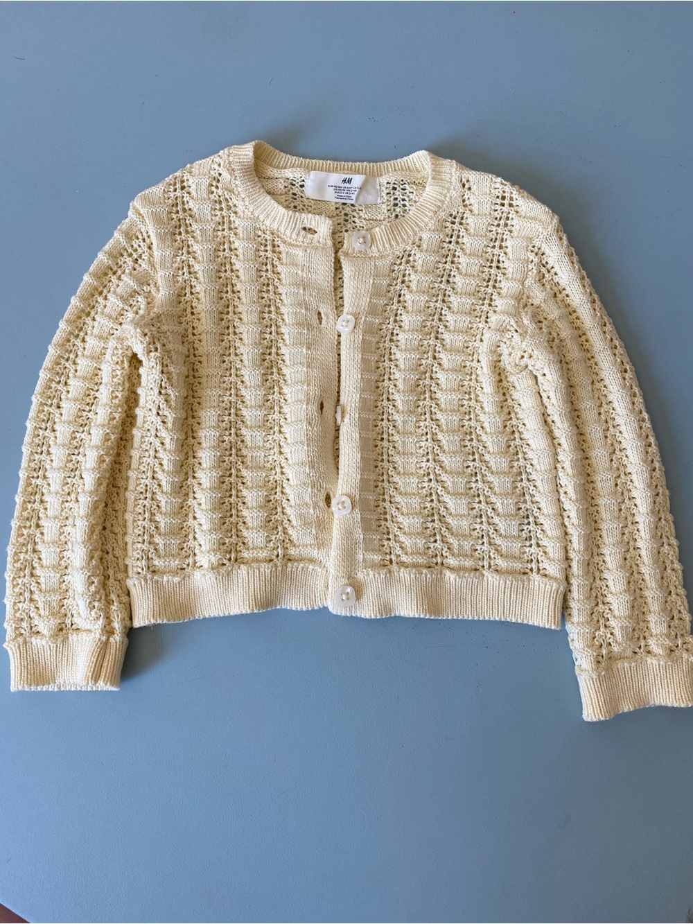 H&M 4T Pale Yellow Toddler Openwork Knit Button Cardigan